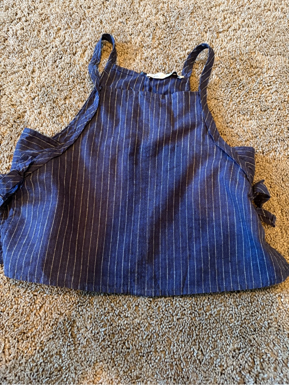 Zara Blue Pinstriped Cropped Tank with Side Ties